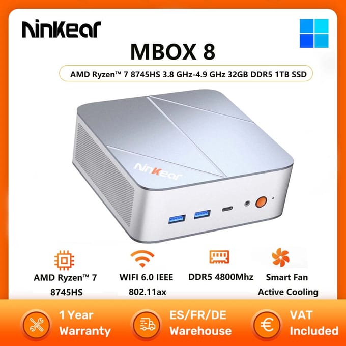 Ninkear M8 MINI PC AMD Ryzen ™   7 8745HS Mini-computers 16GB DDR5 1TB SSD WiFi6 BT5.2 Windows 11 Slimme ventilator Actieve koeling