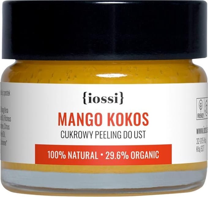 Iossi - Mango i Kokos delikatny cukrowy peeling do ust z masłem mango i cytryną 15ml