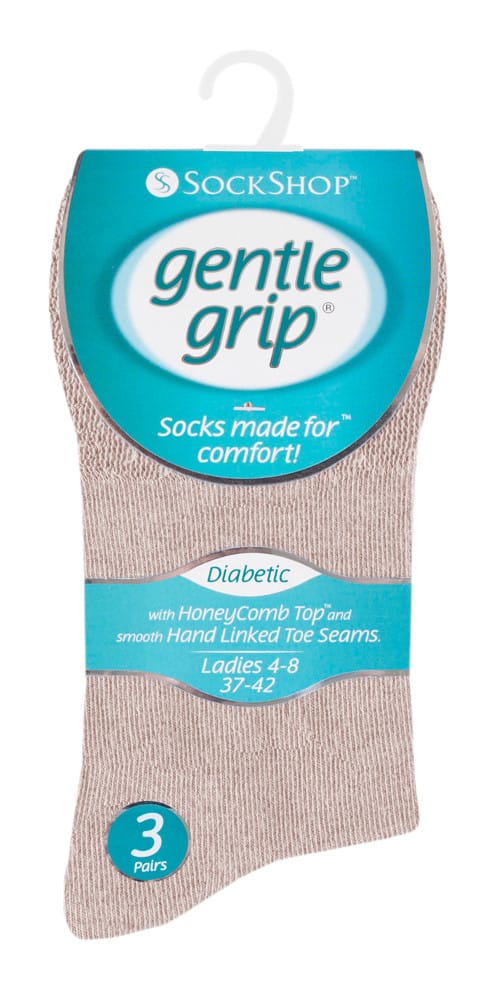 Gentle Grip - 6 paar diabetische damessokken - Beige