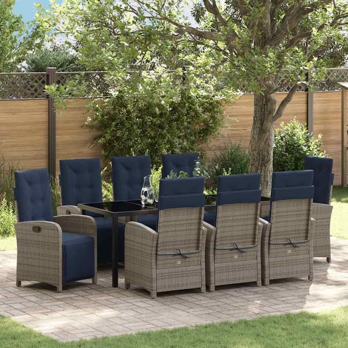 vidaXL - Tuin - Eettafel - Set - 9 - st - Grijs - poly - rattan