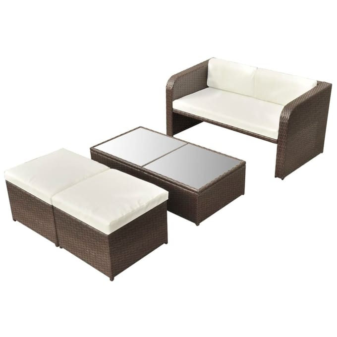 vidaXL - 4-delige - Loungeset - met - kussens - poly - rattan - bruin
