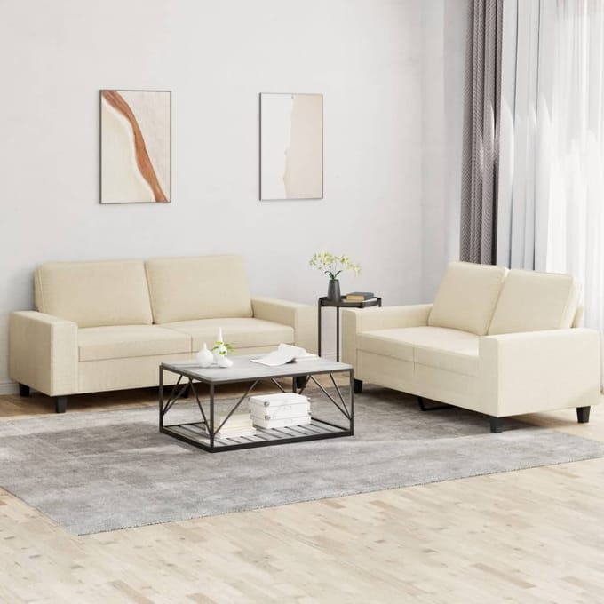 vidaXL - 2-delige - Loungeset - stof - crèmekleurig