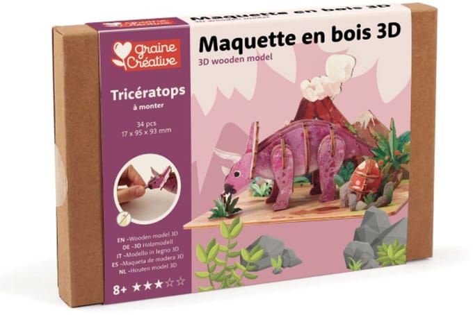 Graine Creative houten 3D puzzel Triceratops dinosaurus speelgoed.