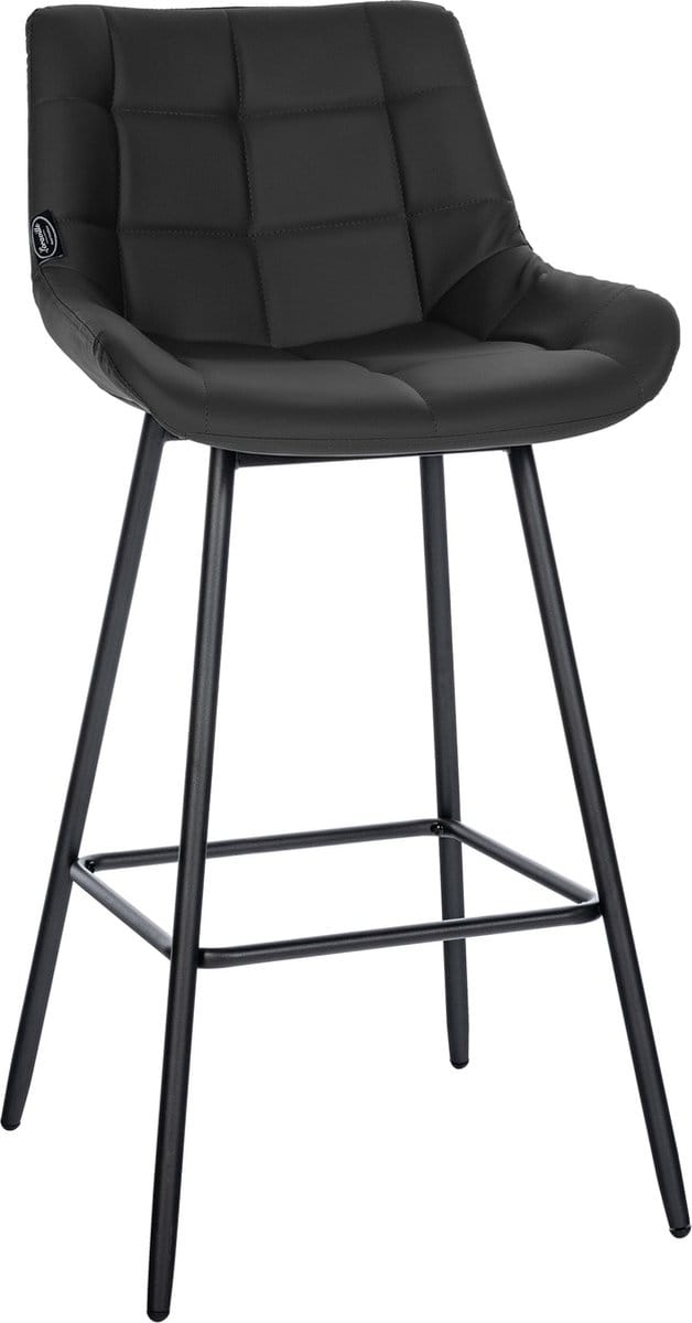 CLP West Barkruk - Met rugleuning - Voetsteun - Metalen frame - zwart Kunstleer