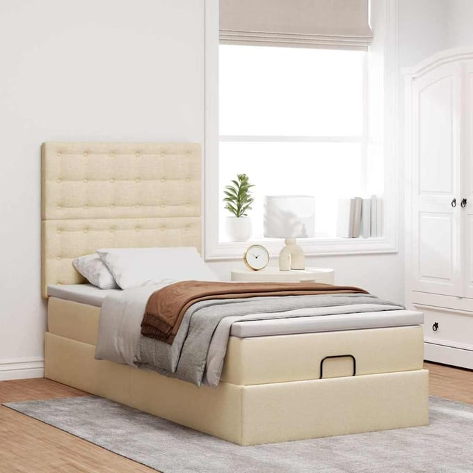 vidaXL - Bed - met - matras - 100x200 - cm - stof - crèmekleurig