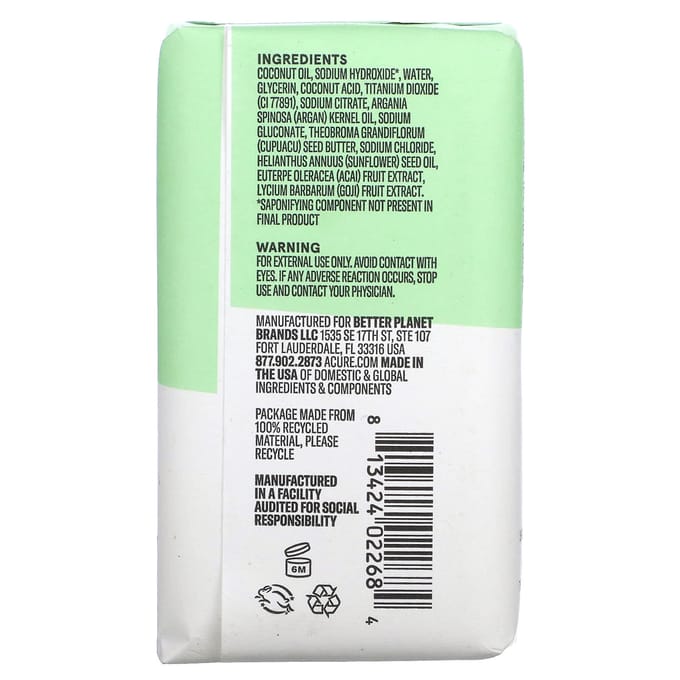 ACURE, Coconut & Argan Shampoo Bar, 140g (5oz) beige