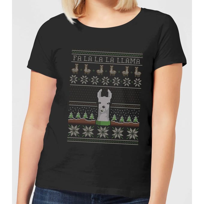 Fa La La La Llama Dames T-Shirt - Zwart - 3XL