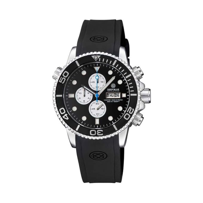Deep Blue Master 1000 M1KCHRBLKSILSTRP | Chronograph quartz diver Black