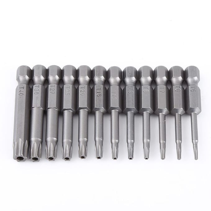 12 stuks 1/4 inch schacht 50 mm S2 staal magnetische sterkop schroevendraaierbits set T5 T40