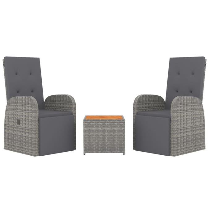 vidaXL - 3-delige - Loungeset - poly - rattan - en - massief - acaciahout - grijs