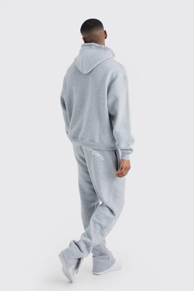 Oversized Boxy Split Hem Homme Trainingspak | Grey Marl | Size Large