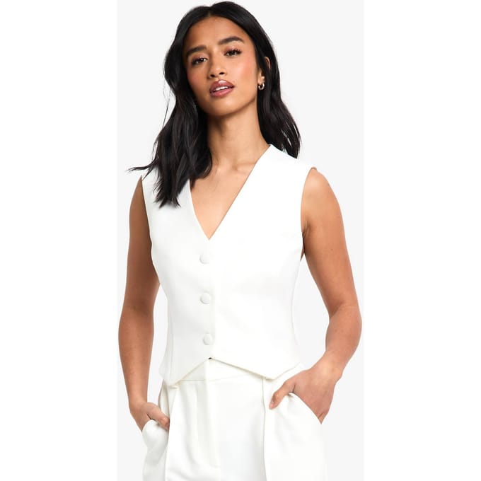 boohoo Dames Petite Essential Gilet | Ivory | Maat: 16
