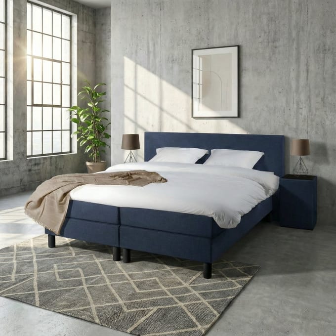 Mörgenn Boxspring Comforta - Pocketvering - Donkerblauw - 140x210 cm - Inclusief Dekbed en Kussens