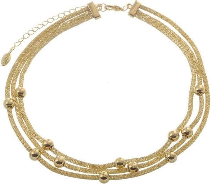 Behave - Ketting - Goudkleur - 3 Rijen Mesh en Kralen - 42 cm