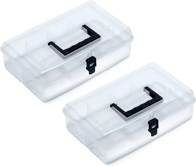 Kistenberg Sorteerbox koffer - 2x - 5 vaks - kunststof - transparant - 29 x 20 x 8.5 cm