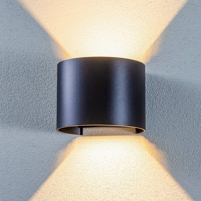 Lindby LED-buitenwandlamp Nivar, rond, zwart, IP54
