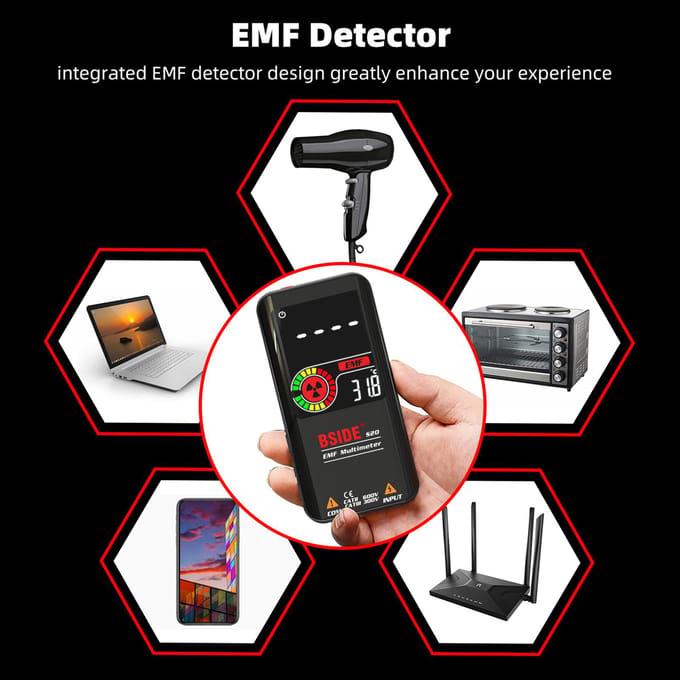 BSIDE S20 Intelligente EMF-multimeter Elektromagnetische stralingsdetector 3,5-inch kleurendisplay zwart