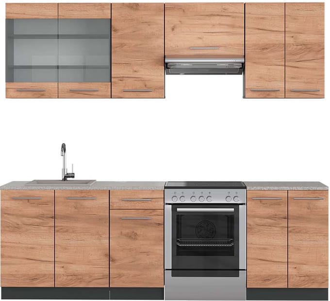 Vicco Fame-Line Complete keukeneenheid – 240 cm, WB Marmer Eik goud/antraciet