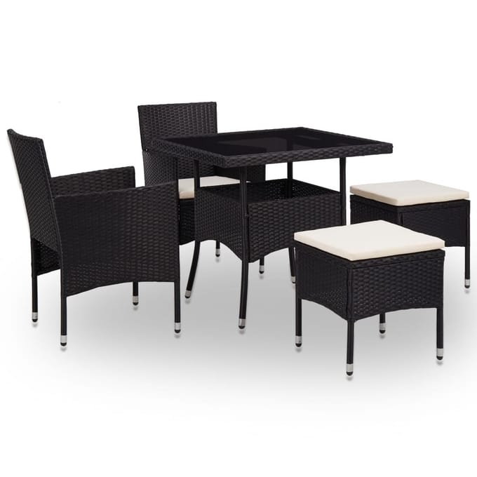 vidaXL - 5-delige - Tuinset - poly - rattan - en - glas - zwart