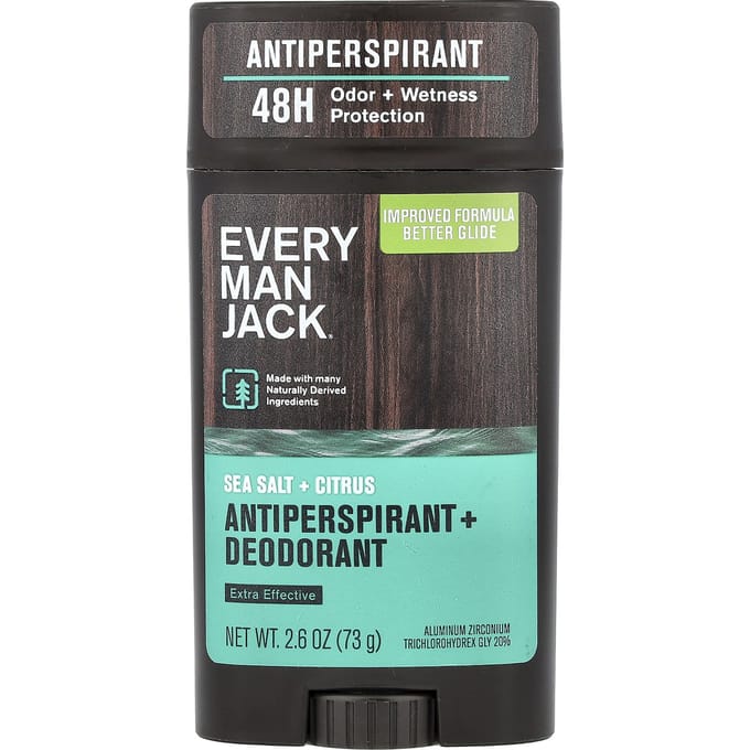 Every Man Jack, Antiperspirant + Deodorant, Zeezout + Citrus, 73 g (73 gram) black