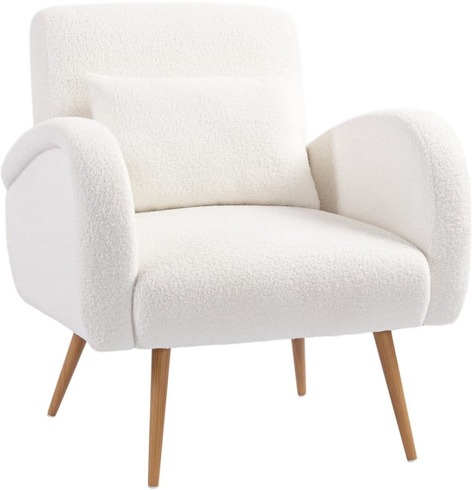 HOMCOM Accentstoel Polyester, Metaal 77L x 77B x 83H cm Crèmewit
