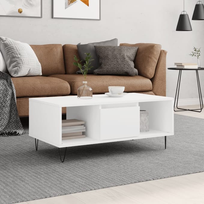 vidaXL - Salontafel - 90x50x36,5 - cm - bewerkt - hout - wit