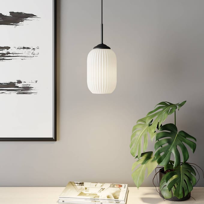 Dyberg Larsen Geribbelde Hanglamp Ø14 met Opaal
