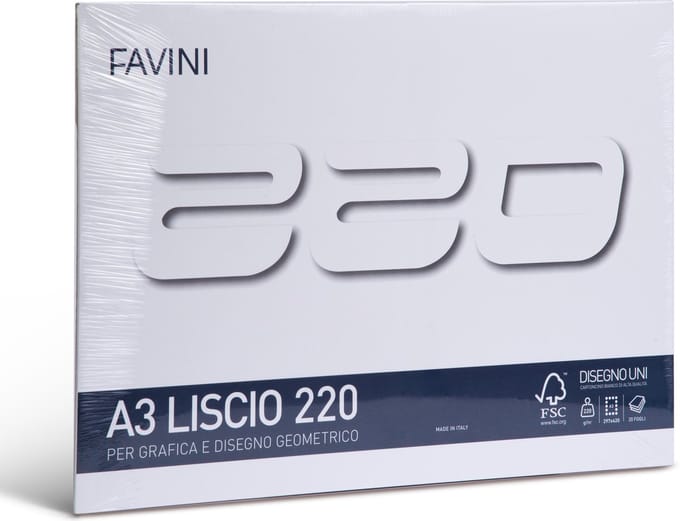 Favini Tekenblok A3 220 gr Glad - Kleur: Wit