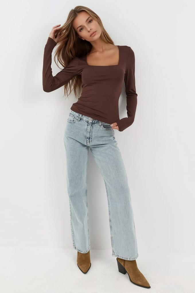 Slim Fit Vierkante Hals Gebreide Top