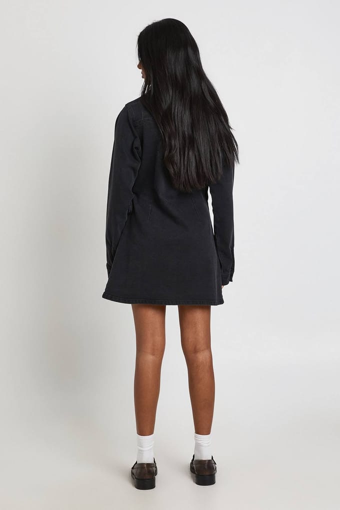 boohoo Dames Denim Wikkel Jurk | Washed Black | Maat: 34