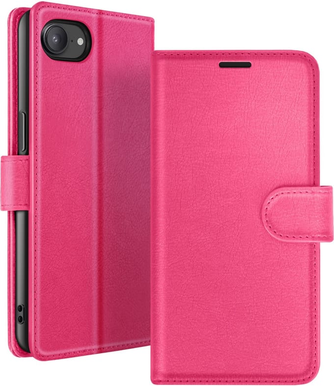 Zanae, Hoesje geschikt voor iPhone 16e - Wallet Case & Magneetsluiting, Fuchsia