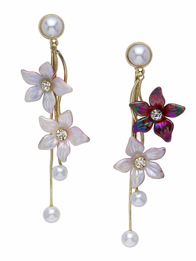 AVANT-GARDE PARIS Oorbellen - Dangle - Bloem - Goud - 10 cm - Kristal en Parels