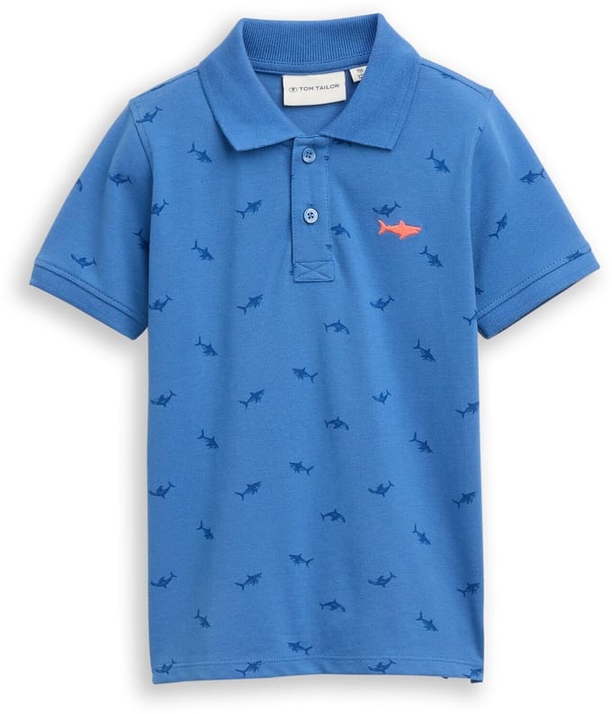 Tom Tailor - Piqué poloshirt met borduursel - Maat 92/98 - small blue shark print
