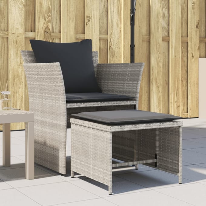 vidaXL - Tuinstoel - met - voetenbank - poly - rattan - lichtgrijs