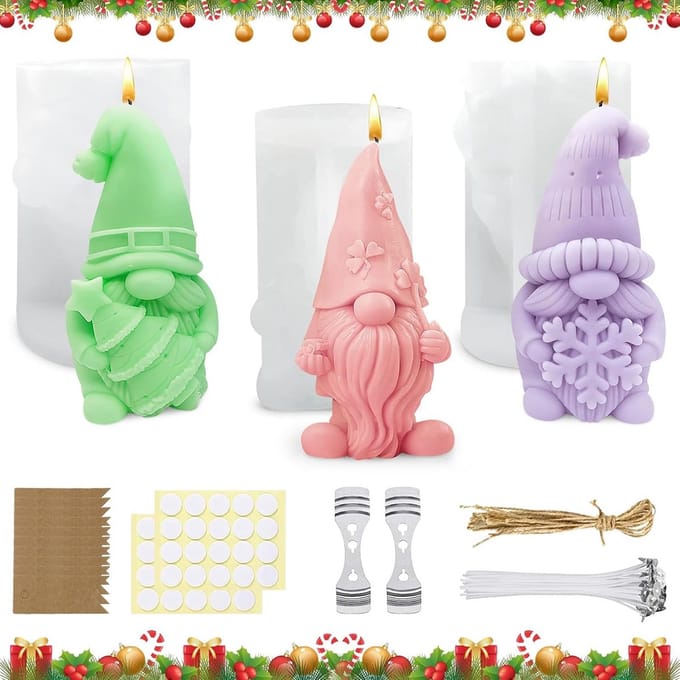 3D Kerst Wichtel Siliconen Gietvorm Set voor Kaarsen en Hars