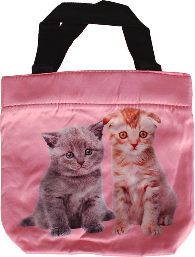 Schoudertasje/Handtasje roze met 2 kittens - 21x21cm