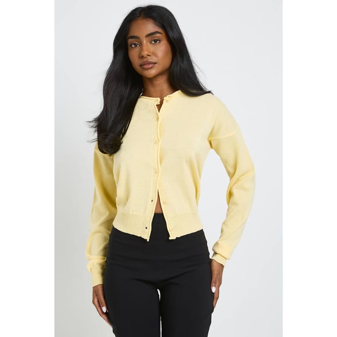 boohoo Dames Vest Met Rolrand, Ronde Hals En Knoopsluiting | Citroen | Maat: Medium