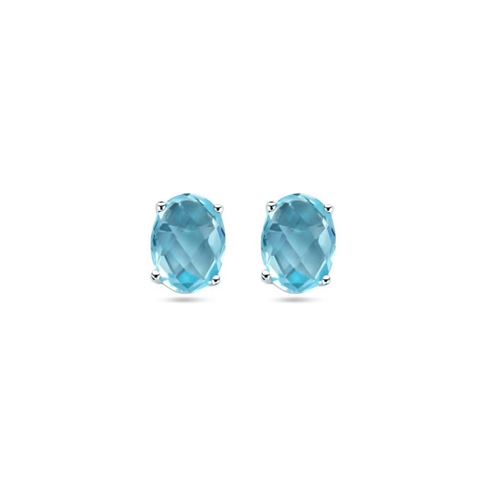 Zilver Gerhodineerd Oorknoppen Blauw Topaas 1337688
