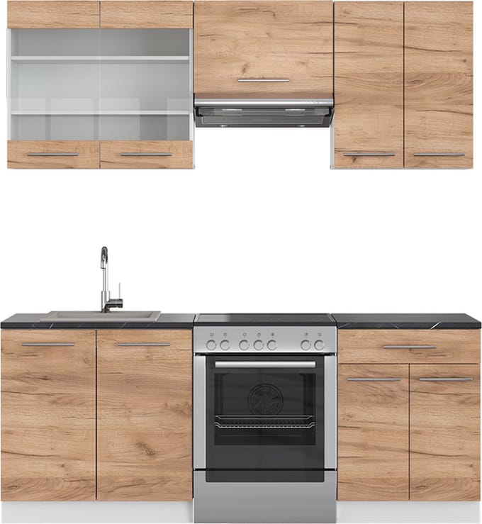 Vicco Fame-Line Complete keukeneenheid – 200 cm, WB Antraciet Eik goud/wit