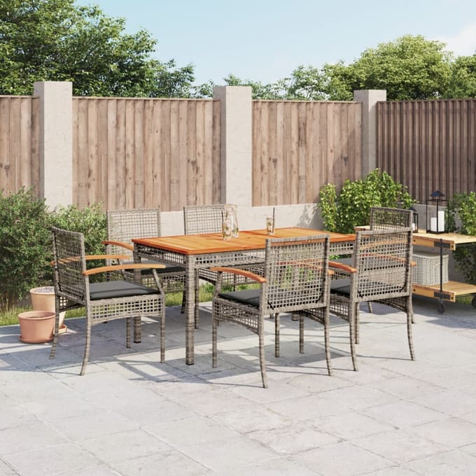 vidaXL - 7-delige - Tuinset - met - kussens - poly - rattan - grijs