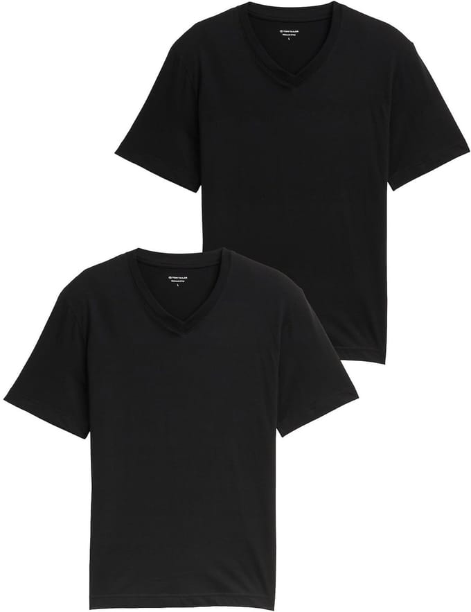 Tom Tailor - T-shirts met V-hals in een set van 2 - Maat S - Black