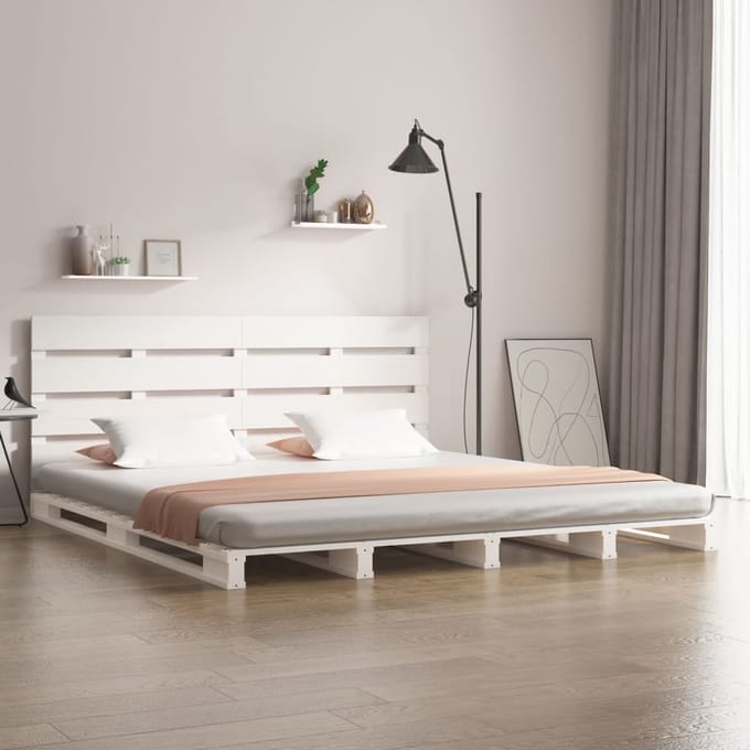 vidaXL - Bedframe - zonder - matras - massief - grenenhout - wit - 200x200 - cm