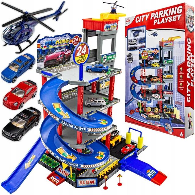 Grote Speelgoedgarage met Lift, Wasstraat en Helikopterplatform