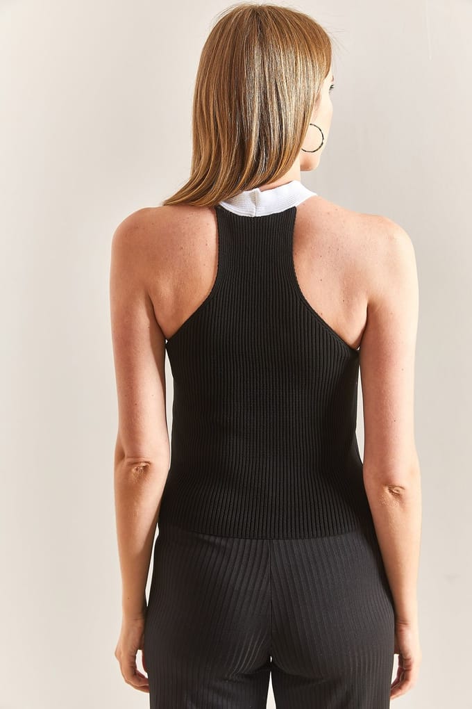 Asymmetrische Kraag Kleur Geblokte Crop Blouse