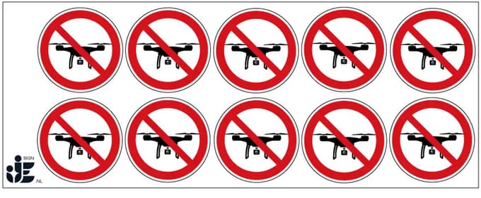 Drones verboden verbodssticker | 5 cm - 10 stuks per vel
