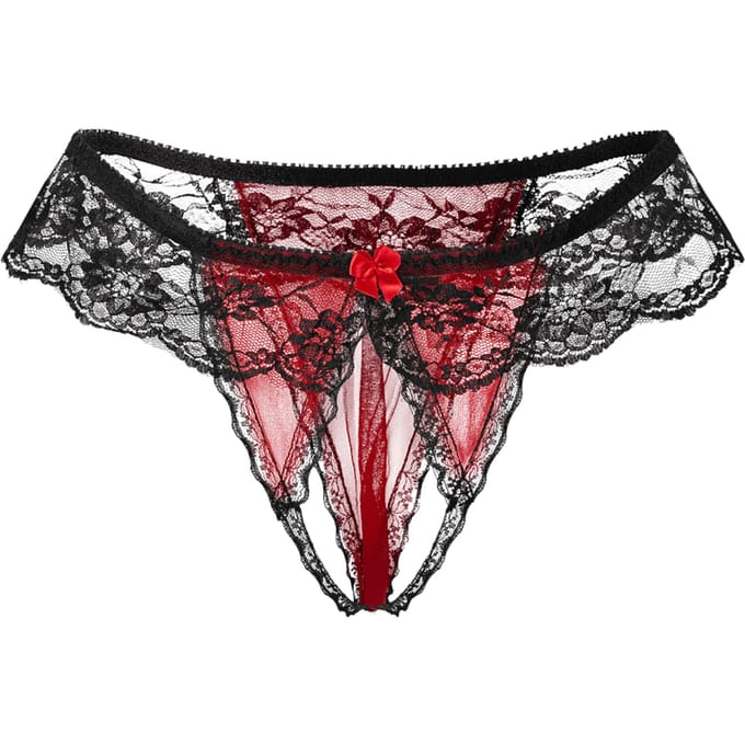 Amorable - Open String - Burlesque Tanga Met Open Kruis - Rood/Zwart - One Size