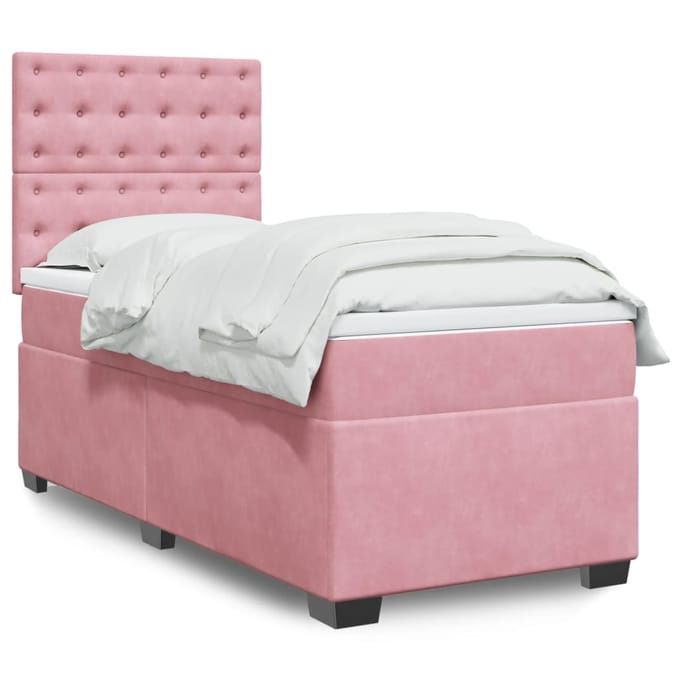 vidaXL - Boxspring - met - matras - fluweel - roze - 90x190 - cm