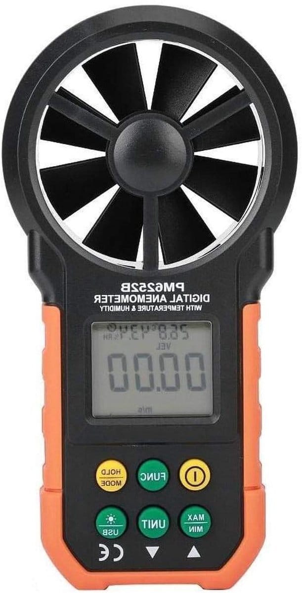 Digitale Anemometer - Windmeter Temperatuurmeter - Weergegevens Verzamelen - Groot LCD Scherm - 1000 Gram - Grijs