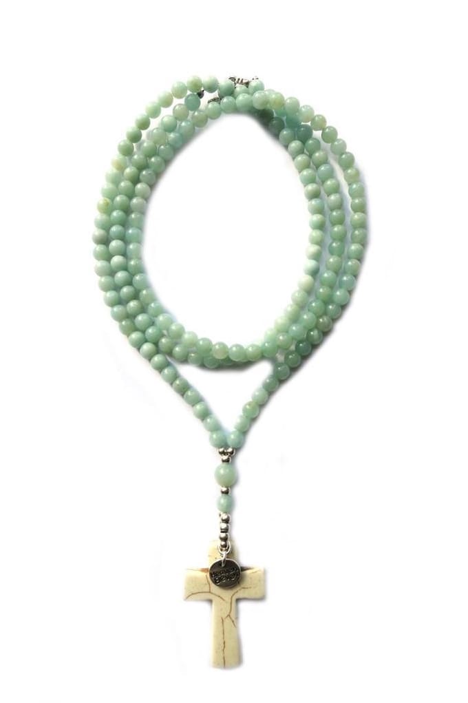 Heaven Eleven - Ibiza - dames ketting - Edelsteen amazoniet 6mm - kruisje van natuursteen - 80cm
