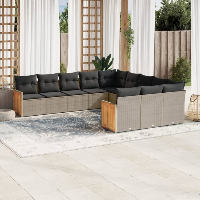 vidaXL - 11-delige - Loungeset - met - kussens - poly - rattan - grijs